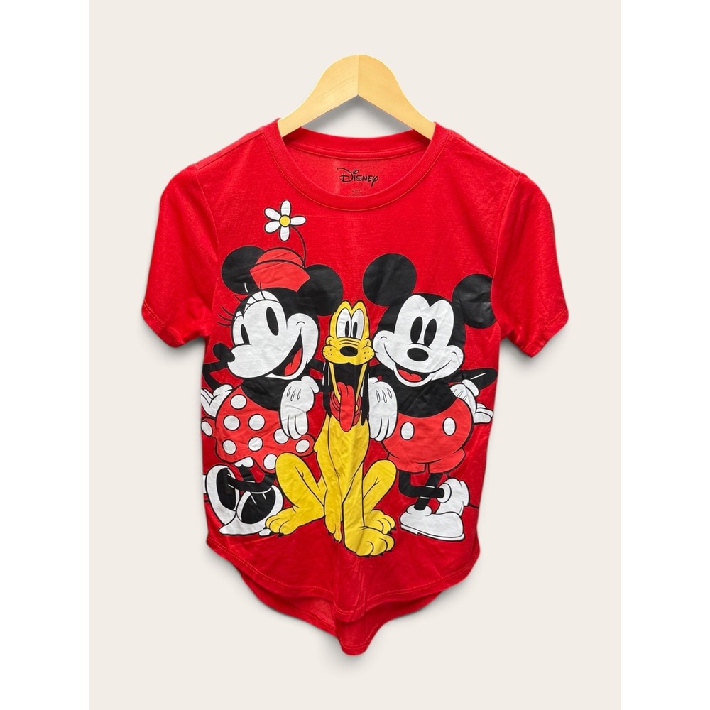 Disney Mickey Minnie Pluto Red Graphic Tee Shirt Womens Small S NWT